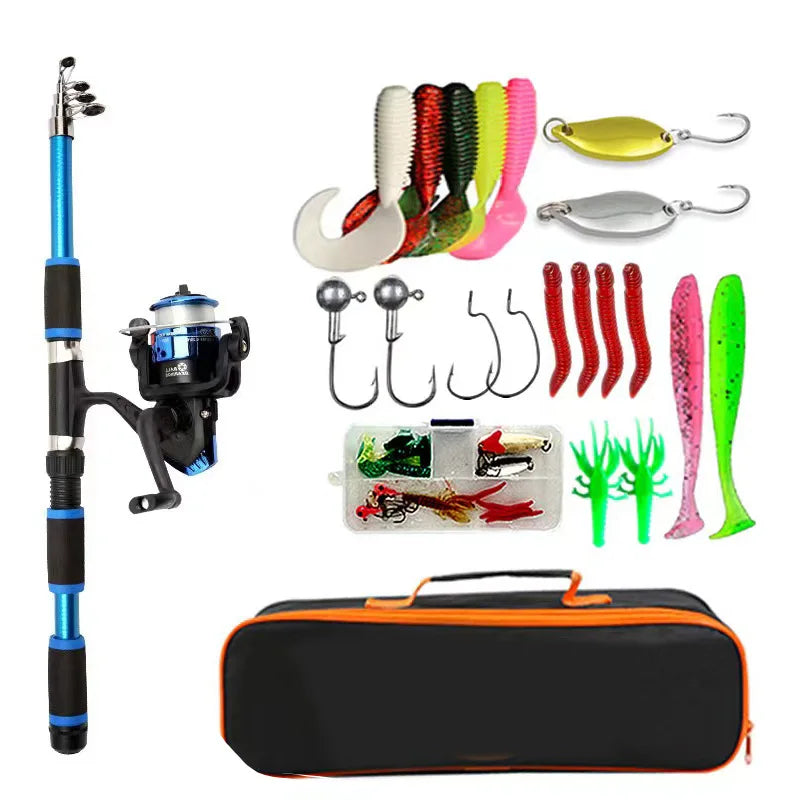 Conjunto Completo De Pólo De Pesca, Vara De Pesca Telescópica, Iscas De Carretel De Giro, Ganchos Kits De Viagem