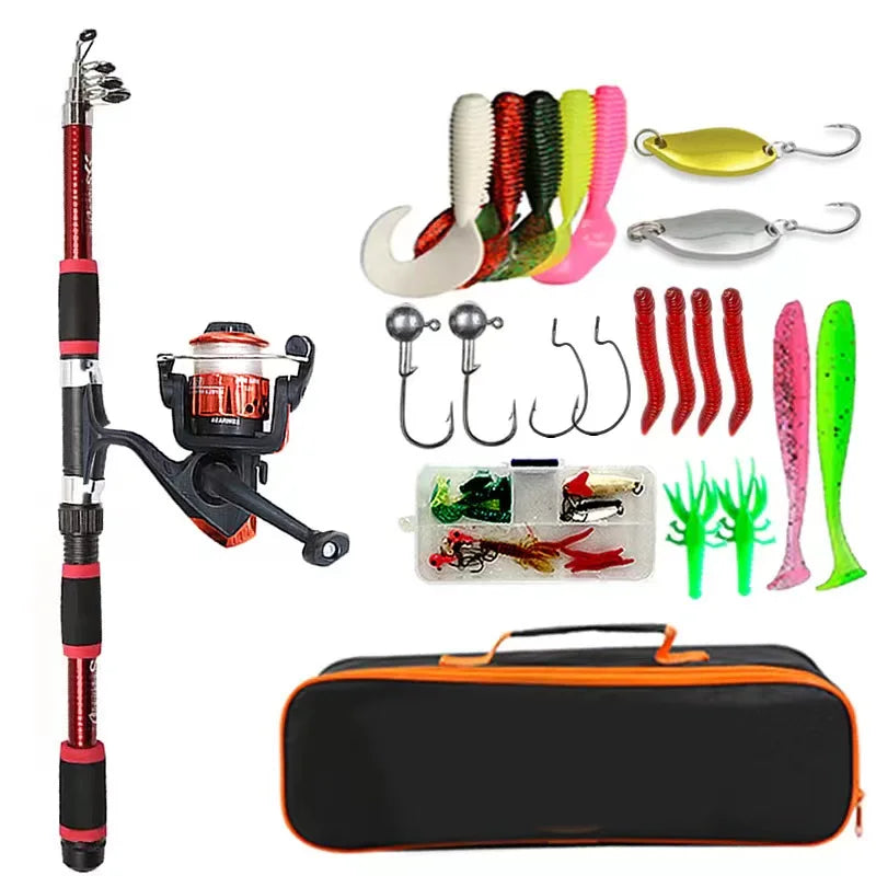 Conjunto Completo De Pólo De Pesca, Vara De Pesca Telescópica, Iscas De Carretel De Giro, Ganchos Kits De Viagem