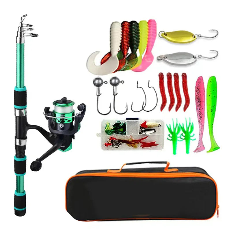 Conjunto Completo De Pólo De Pesca, Vara De Pesca Telescópica, Iscas De Carretel De Giro, Ganchos Kits De Viagem